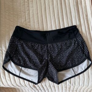 lululemon Black + White Patterned Athletic Running Shorts